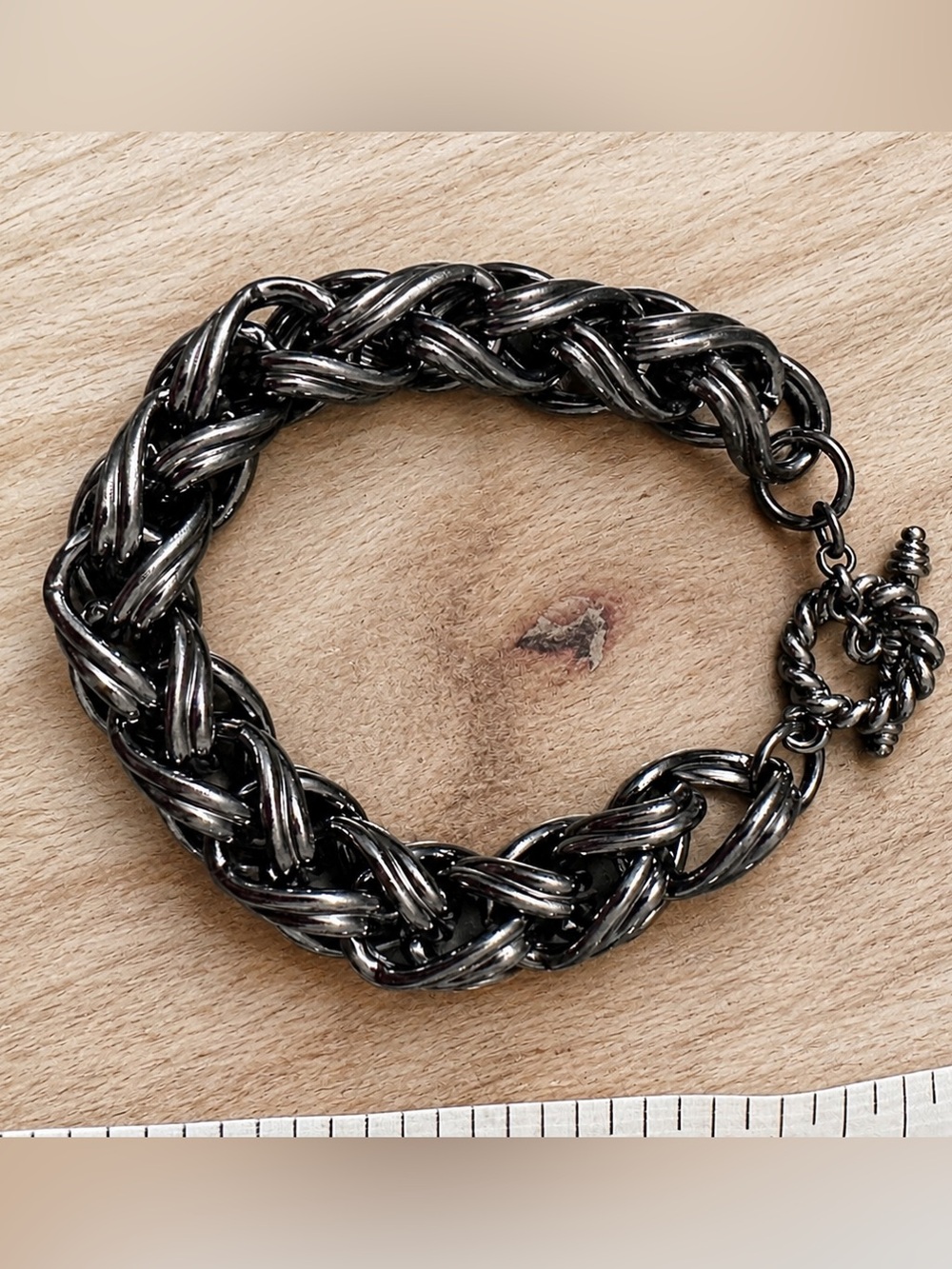 Vintage Graziano Gunmetal Chunky Woven Chain Toggle Bracelet Small